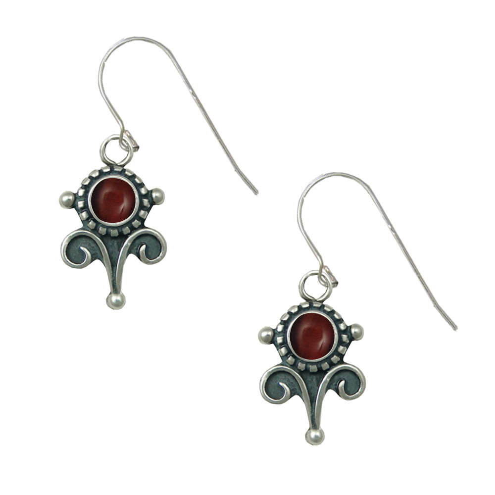 Sterling Silver Petite Red Tiger Eye Gemstone Drop Dangle Earrings